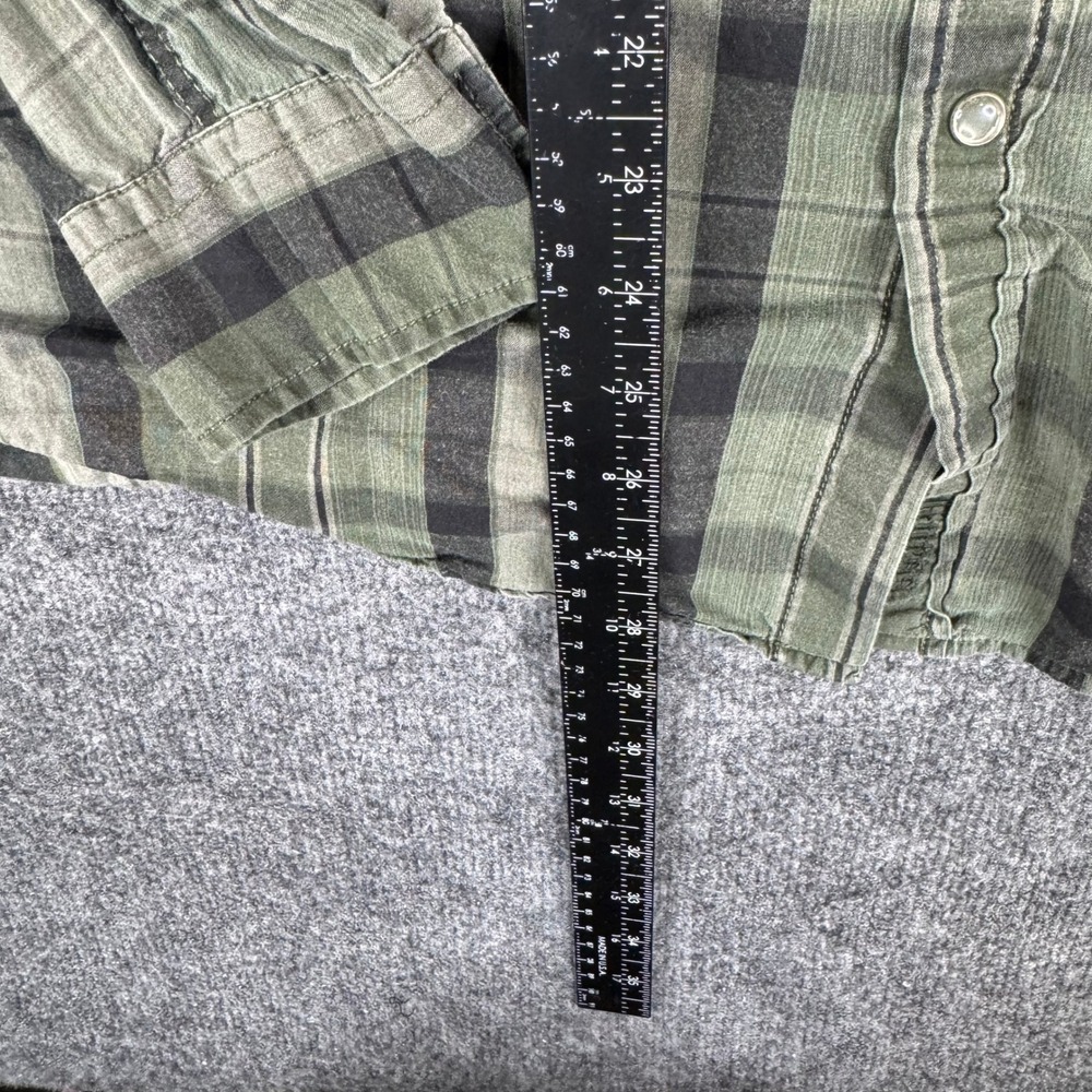 Guess Button Down Mens Size L Green Plaid Western Pearl Snap Cotton Long Sleeve - Picture 4 of 8